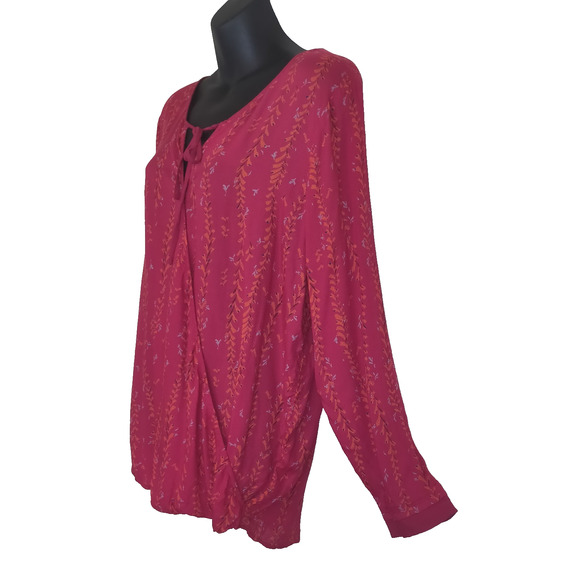 Vintage Lucky Brand Top Womens XL BOHO Peasant Burgundy Red Y2K Bohemian Floral - Picture 2 of 16